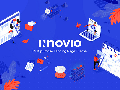 Innovio agency animation digital studio flat illustration landing page layout marketing mobile app responsive saas seo startup theme ui ux vectors web design website mockup wordpress