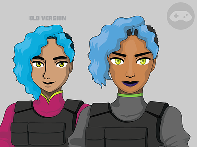 Beretta (old vs. new) blue hair character design dark skin game art illustration military police