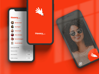 Heeey app brand design flat illustration red ui ux