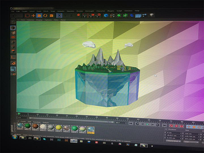 Low poly Floating Island (WIP) 3d c4d cinema 4d flat island low poly lowpoly reflect