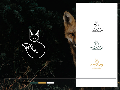 Foxy's Hair Body Soul abstract branding design forest fox fox logo foxes foxy gold green icon linear logo minimal minimal branding nature salon white wild wildlife