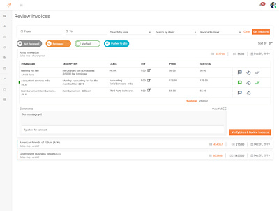 Review Client's Invoices dashboad photoshop ui design ux