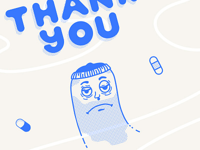 Thank You card bandaid character lettering drawing icon ill illustration pill sick