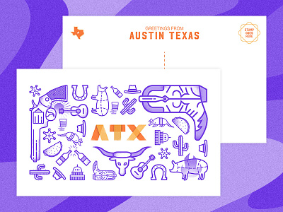 Austin Texas austin bbq beer cowboy guitar gun long horn postcard south taco texas