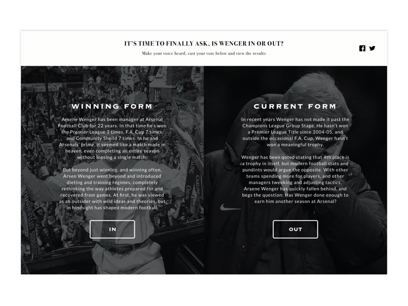 Wenger In or Out? aresnal arsene wenger poll soccer ui ux vote wenger