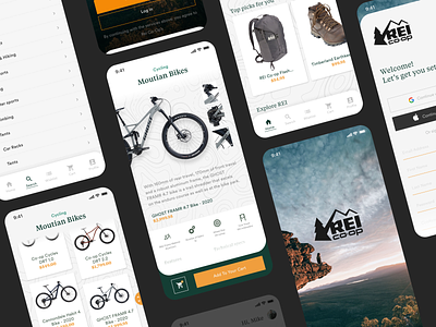 Rei Co-Op App Design app bike branding dailyui dailyux design digital e commerce app green mobile app design rei reicoop typography ui ux