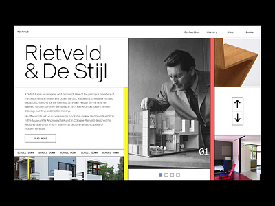 Rietveld & De Stijl Site Exploration. blue brutalism dailyui dailyux design destijl digital minimal red typography ui ux web website