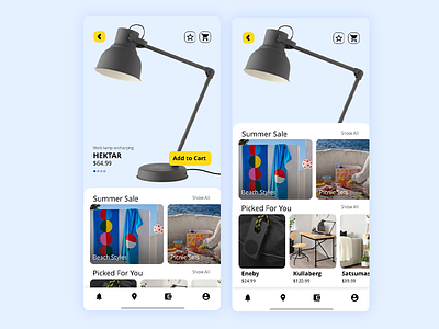 Ikea Hektar Lamp UI app blues dailyui dailyux design digital figma figmadesign flat hektar ikea lamp minimal mobile mobile app design ui ux vector web yellow