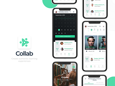 Collab App For High School Teachers app design digital green mobile app design typography ui ux uxdesign vector visual design white