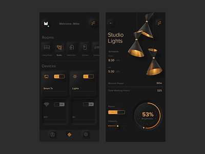 Neumorphism Smart Home app black dailyux design digital lamp light minimal mobile mobile app design ui ux