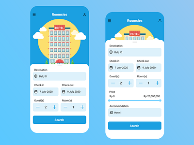 Roomsies - Hotel Booking android app app design booking branding daily ui design hotels ios mobile mobile app mobile ui mobile uiux travel