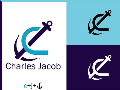 CJ with anchor logo abstract anchor logo creative custom logo flat letter logo logo logo design logo mark minimal monogram logo rectangles unique