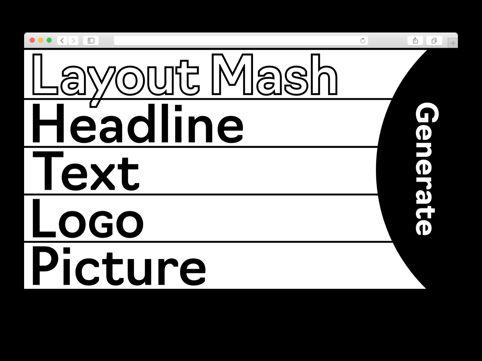 Layout Mash — design generator. Screens animation app brutalism web