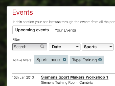 Events calendar events filter