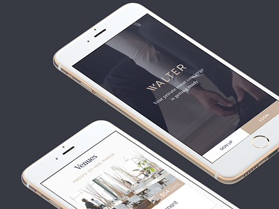 Walter Events - iOS app clean design concierge cynthia irani events iphone mockup landing page mobile interface planning profile reservation user experience venue