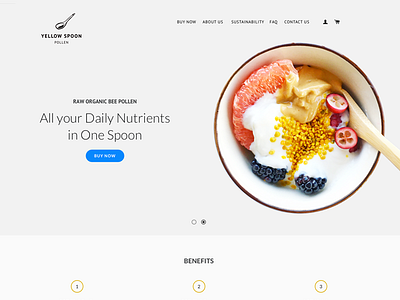 Yellow Spoon Pollen - Landing Page - hero shot WIP 2016 branding buy food online cynthia irani ecommerce flat user interface food photography landing page shopping superfood user experience web design