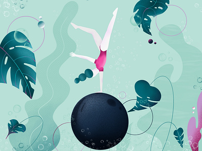 Underwater Olympic Adventure 2d abstract bubbles colors design flat gal shir illustration illustration art jungle olympic pose procreate shapes sport