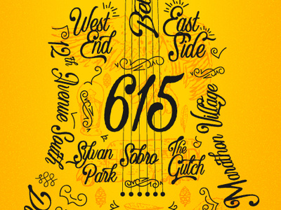 Nashville Neighborhoods 2019 615 branding color design flat freelance designer illustration illustrator nashville typography vector vector art yellow