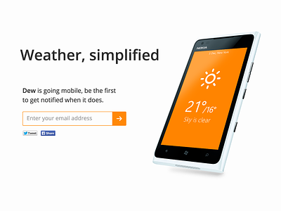 Dew on mobile - coming soon app coming soon dew flat mobile simple ui weather