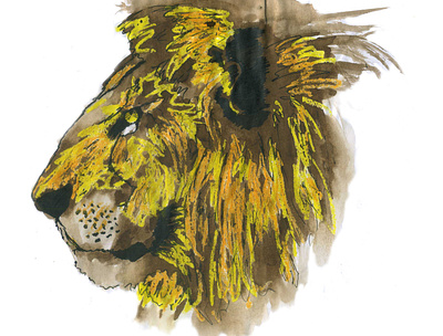 Lion art illustration ink paper art pastels