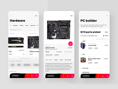 Online hardware store concept components concept ecommerce hardware mobile mobile app motherboard part picker parts pc pc builder shop ux web