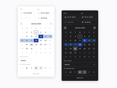 Date and time picker app design business in a box calendar components date picker design system document management product design task management time picker ui ux