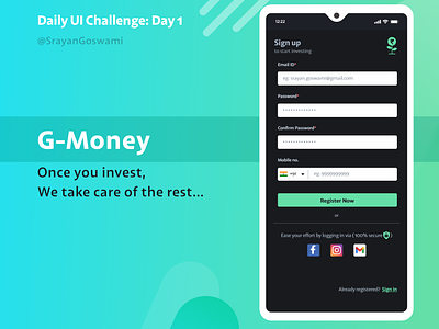G-Money: Signup | Daily UI Challenge #dailyui #001 001 dailyui dailyuichallenge signup uidesign