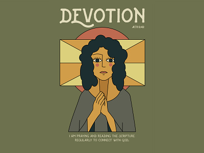 Devotion | Jesus Piece #3 christianity church design flat flat design green illustration jesus orange poster pray print yellow
