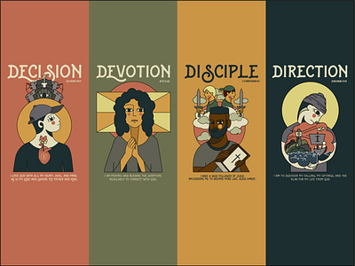 Posters Collage blue christianity church decision design devotion direction disciple flat flat design green illustration jesus poster print red yellow