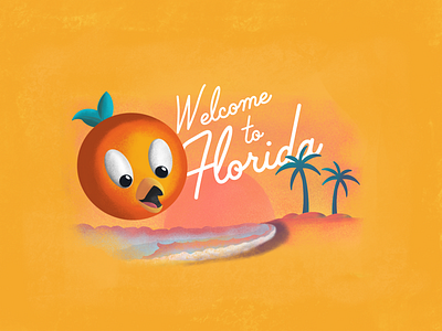 Disney Postcard animation beach bird card character design disney florida font gradient illustration ocean orange people print sun texture typography vintage yellow