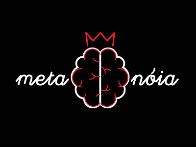 Metanóia black brain brand logo magenta red seal typography white