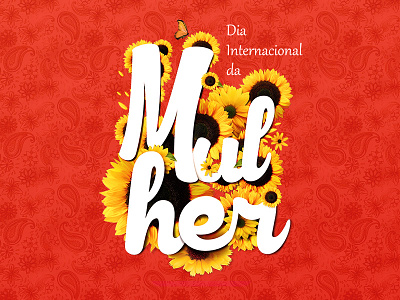 Internacional Woman Day butterfly flower logo red seal sunflower texture type typography woman yellow