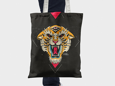 Tote Bag Tiger Tattoo art graphic design illustration product tattoo tiger tote bag