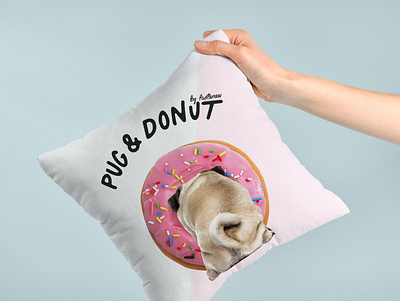 Throw Pillow Pug and Donut animals cute animal design donut drawing dribbble hand illustration lostanaw pillow product pug