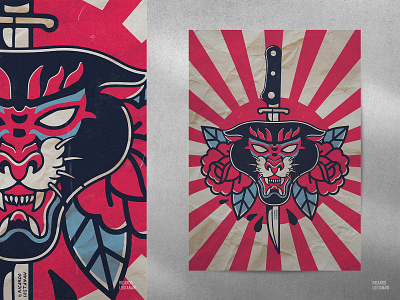 Panther Rising Sun artist design drawing dribbble graphic design illustration panther print tattoo vector