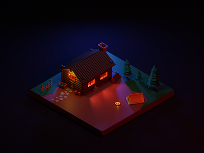 Cozy Cabin In The Woods 3d blender blender3d cabin campfire forest illustration isometric lowpoly woods