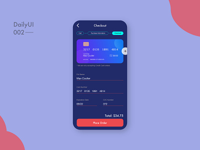 Credit Card Checkout DailyUI 2/100 app clean ui concept credit card checkout dailyui dailyui 002 dailyui002 design dribbble interface simple clean interface ui