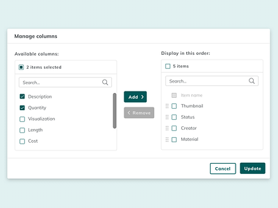 Column Picker columns data table interface interface design modal product design table ui ux web web app