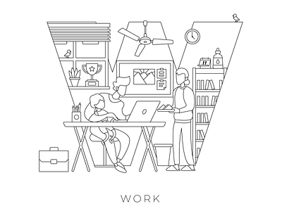 W is for Work design digital art flat icon illustration illustrator line art minimal storytelling vector