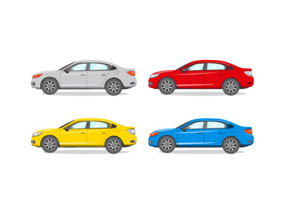 Sedan Different Color Vector Illustration. background body car cars color design different icon illustration isolated model realistic red sedan set side suv vector view white