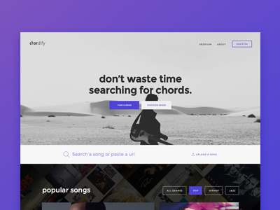 Chordify clean flat minimal music web webdesign website