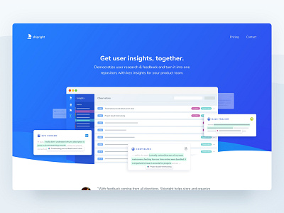 Shipright Lander - Get user insights, together. blue product design ui ui design user research ux ux research web design