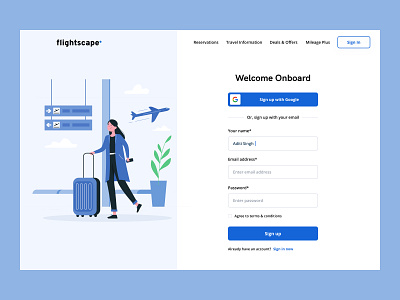 Daily UI :: 001 - Flight Website Login Page blue booking dailyui design illustration interface ui ux vector website