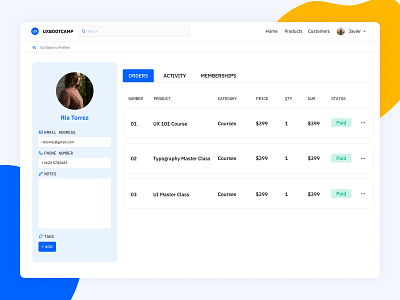 Web App User Profile - UIDBootcamp Week #1 app app design application blue clean dashboard app dashboard ui minimal minimalist uidbootcamp uidesign uiux web yellow