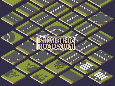 Isometric Roads 001 Tileable 2D asset