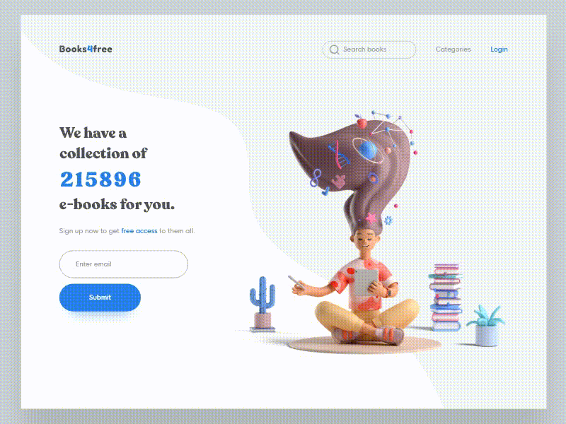 Book4free website landing page animation animation gif app dailyui dailyuichallenge design illustration india minimal ui ux website