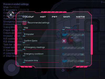 Daily UI #007 - Settings among us app challenge daily ui design game graphic design mobile sci fi ui ux