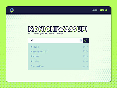 Daily UI #022 - Search anime branding challenge daily ui design graphic design halftone manga search suggestions ui ux viewing web