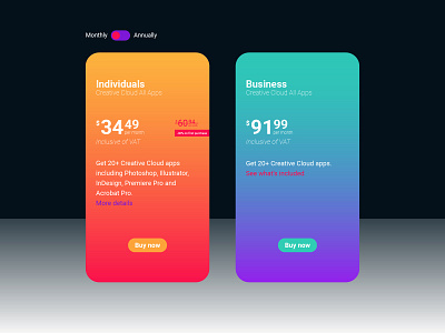 Daily UI #030 - Pricing adobe branding challenge daily ui design discount gradient graphic design mobile pricing redesign ui ux web