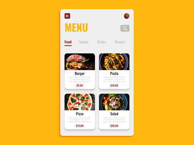 Daily UI #043 - Food/Drink Menu app branding challenge daily ui delivery design food graphic design menu photography ui ux